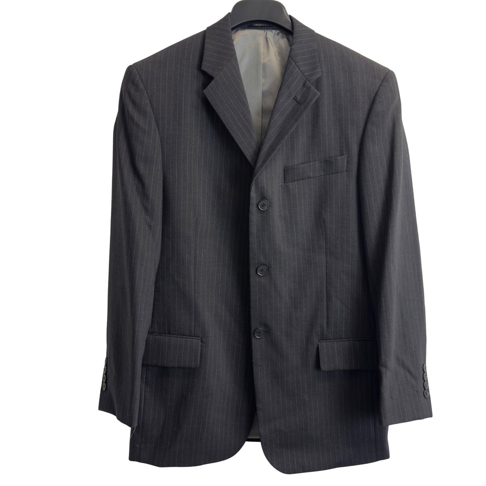Axcess Claiborne Mens 38R Blazer Sport Coat Gray Blue‎ Pinstripe 3 Button Jacket